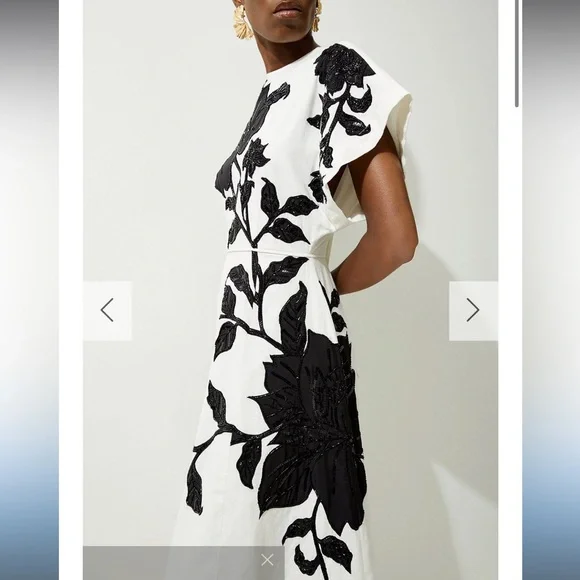 New Karen Millen Linen Cotton Hand Embellished Bow Detail Midaxi Midi Dress - Picture 3 of 9